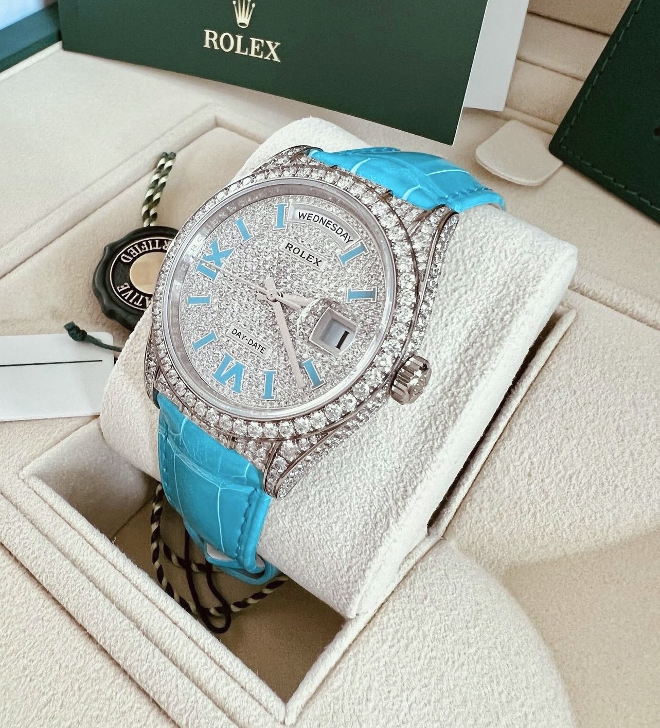Rolex Day-Date 36 128159RBR Diamond Pavé Turquoise