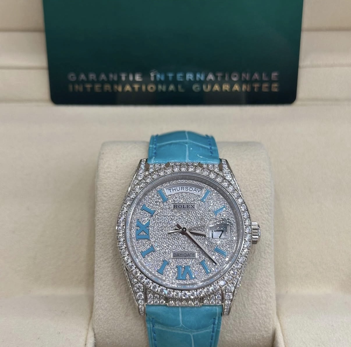 Rolex Day-Date 36 128159RBR Diamond Pavé Turquoise