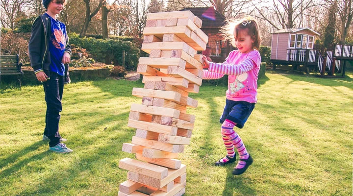 Giant Jenga yard game rental at a party