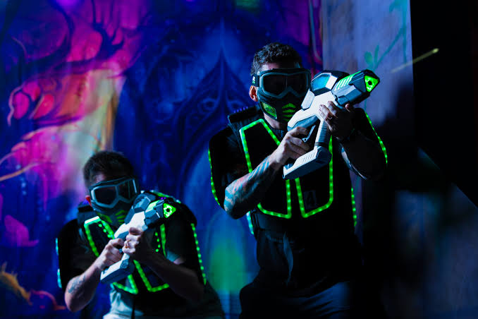 Players compete in a mobile Gel Blaster Nexus arena