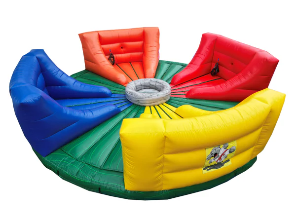 Inflatable interactive game rental at a field setup.