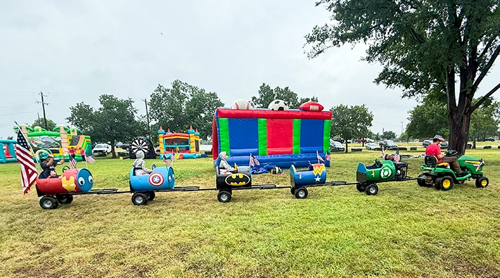 A trackless train rental at a party.