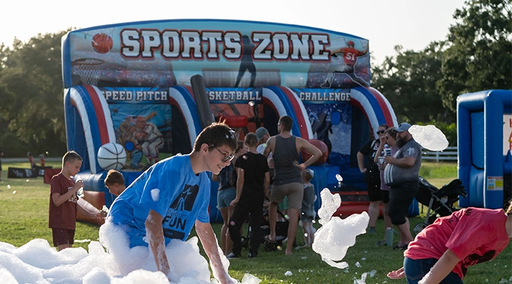 3 lane sports inflatable rental setup in Sarasota, FL.