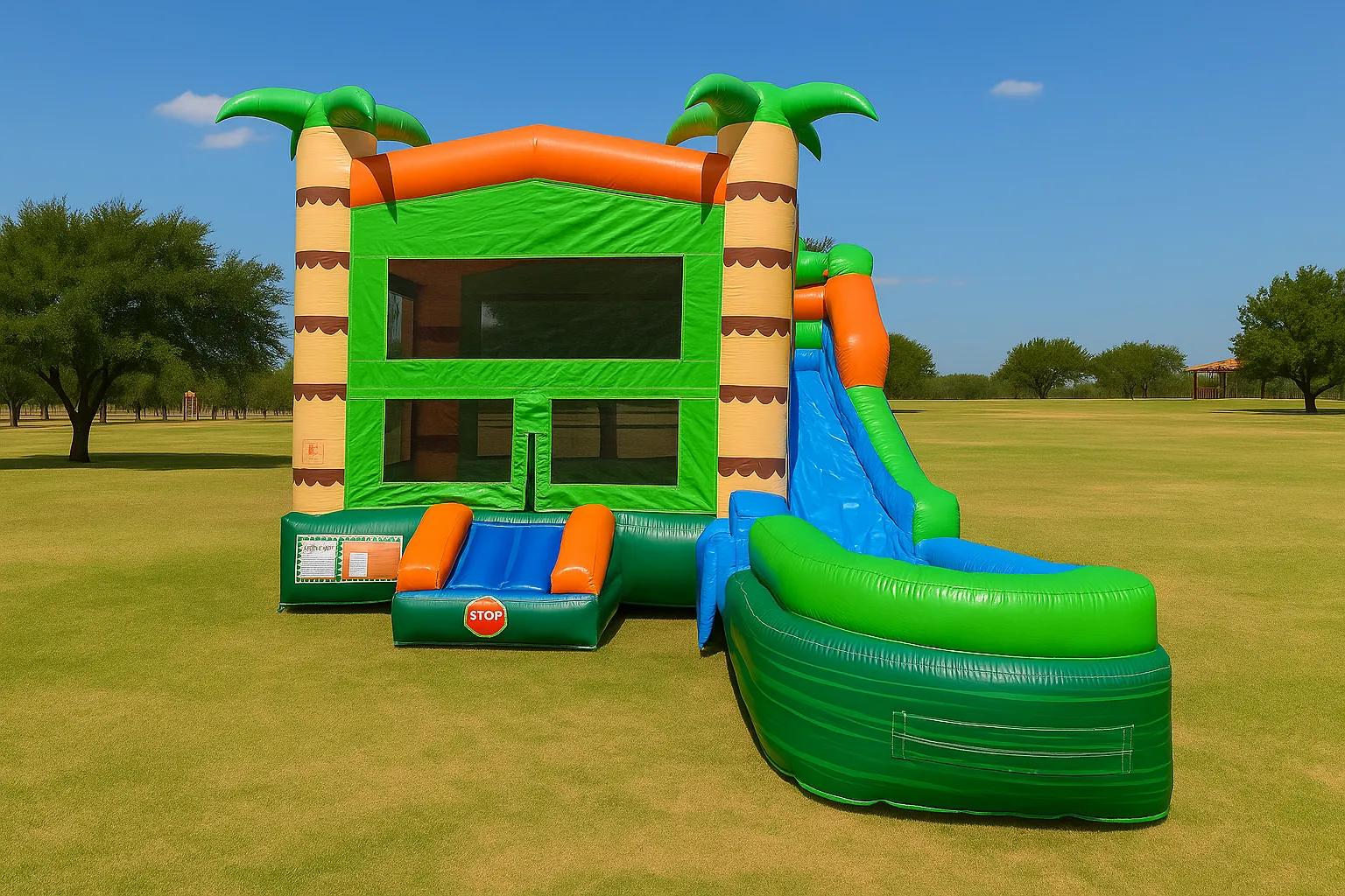 We deliver inflatable rentals like slip n slides and bounce house water slide rentals in Fort Worth.