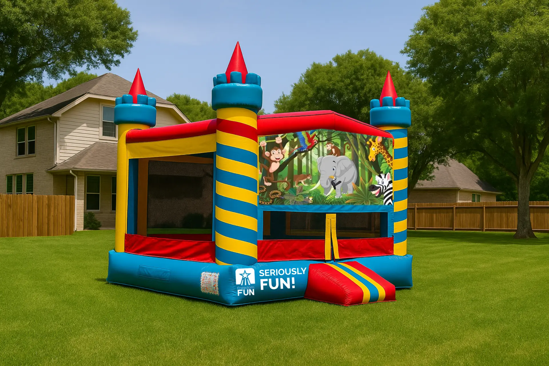 Rent a bounce house today with Freedom Fun USA. Perfect for a bounce house birthday party or school event.