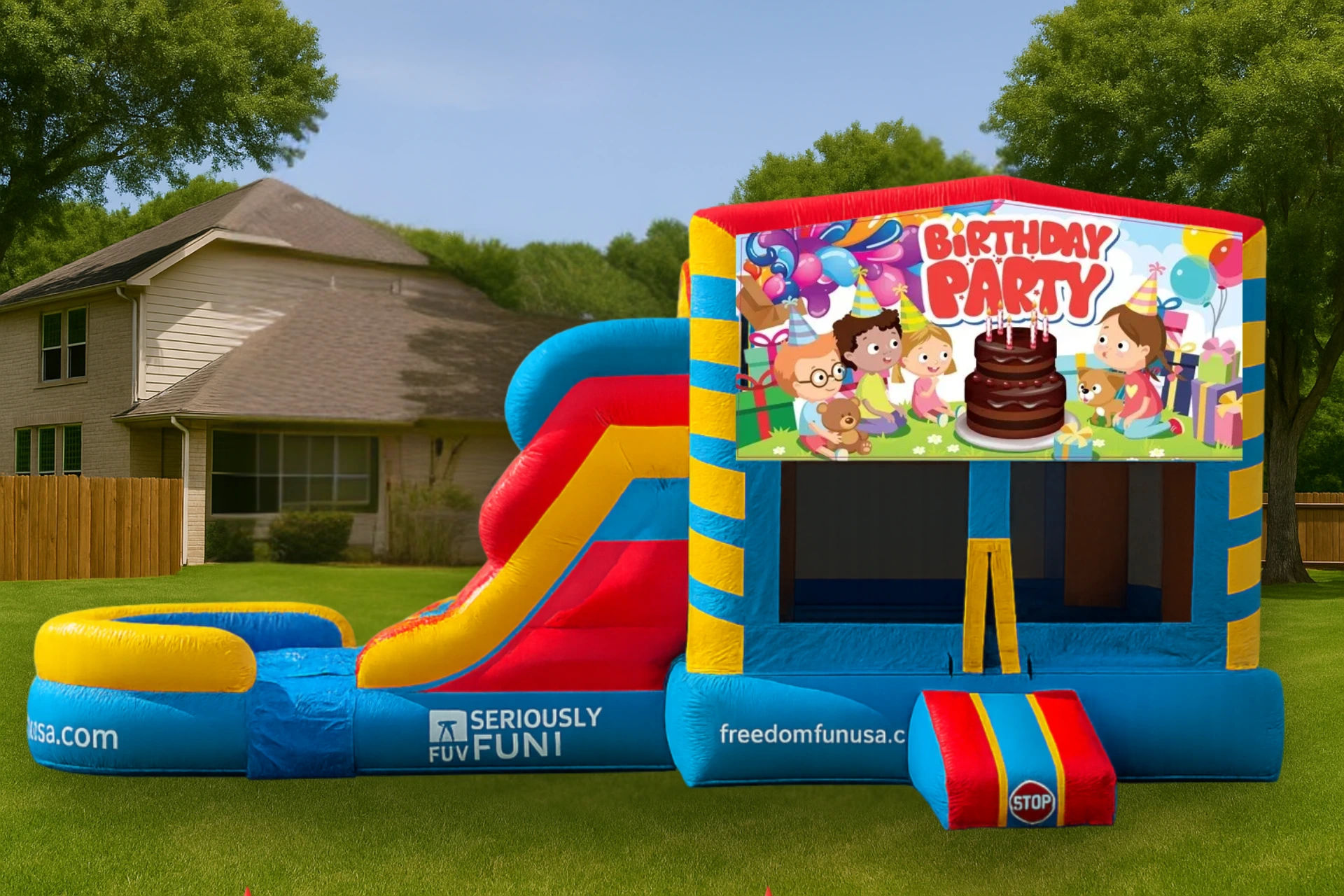 Rent a bounce house waterslide for your next party. Perfect for a bounce house birthday party or school event.