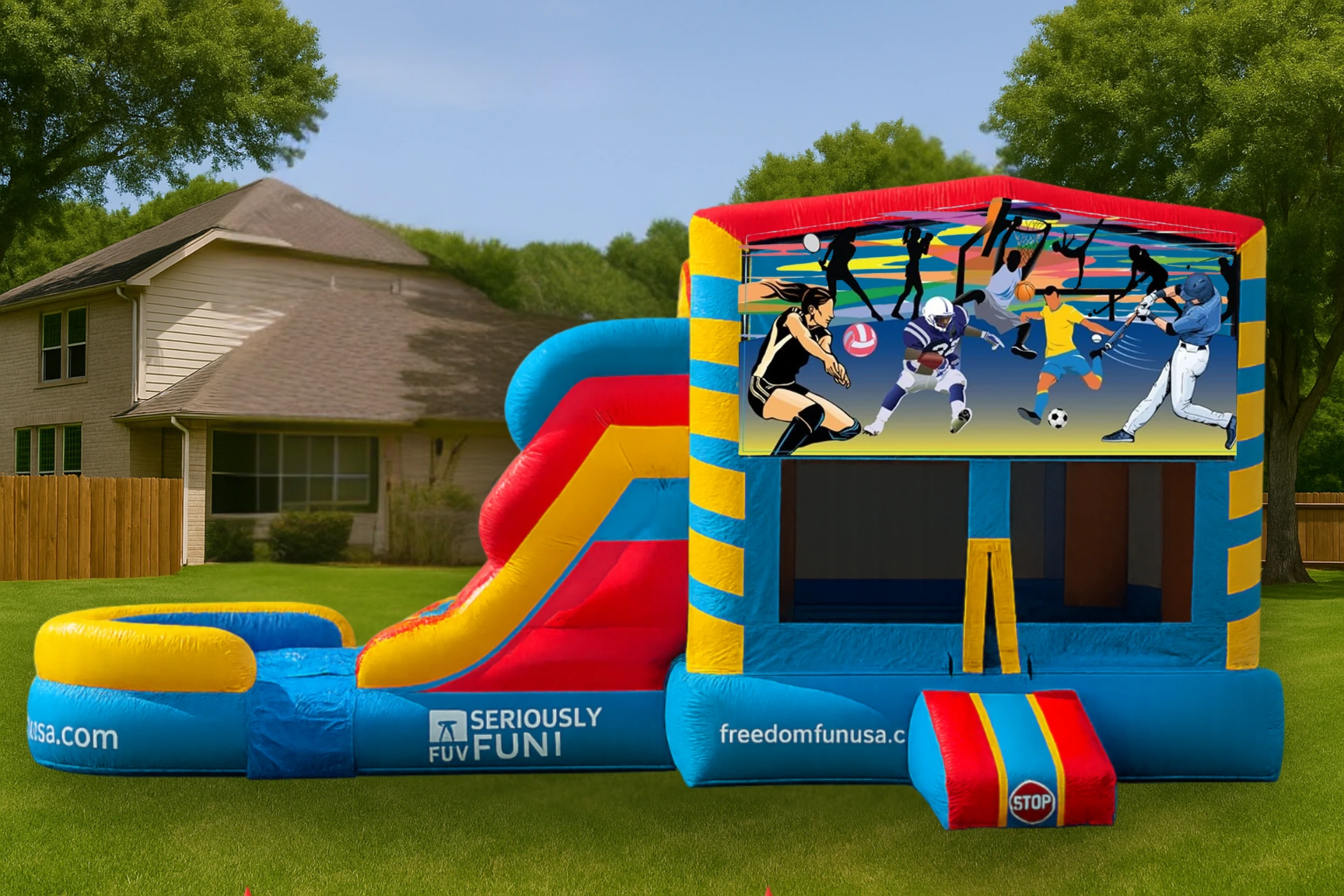 Rent a bounce house today with Freedom Fun USA. Perfect for a bounce house birthday party or school event.