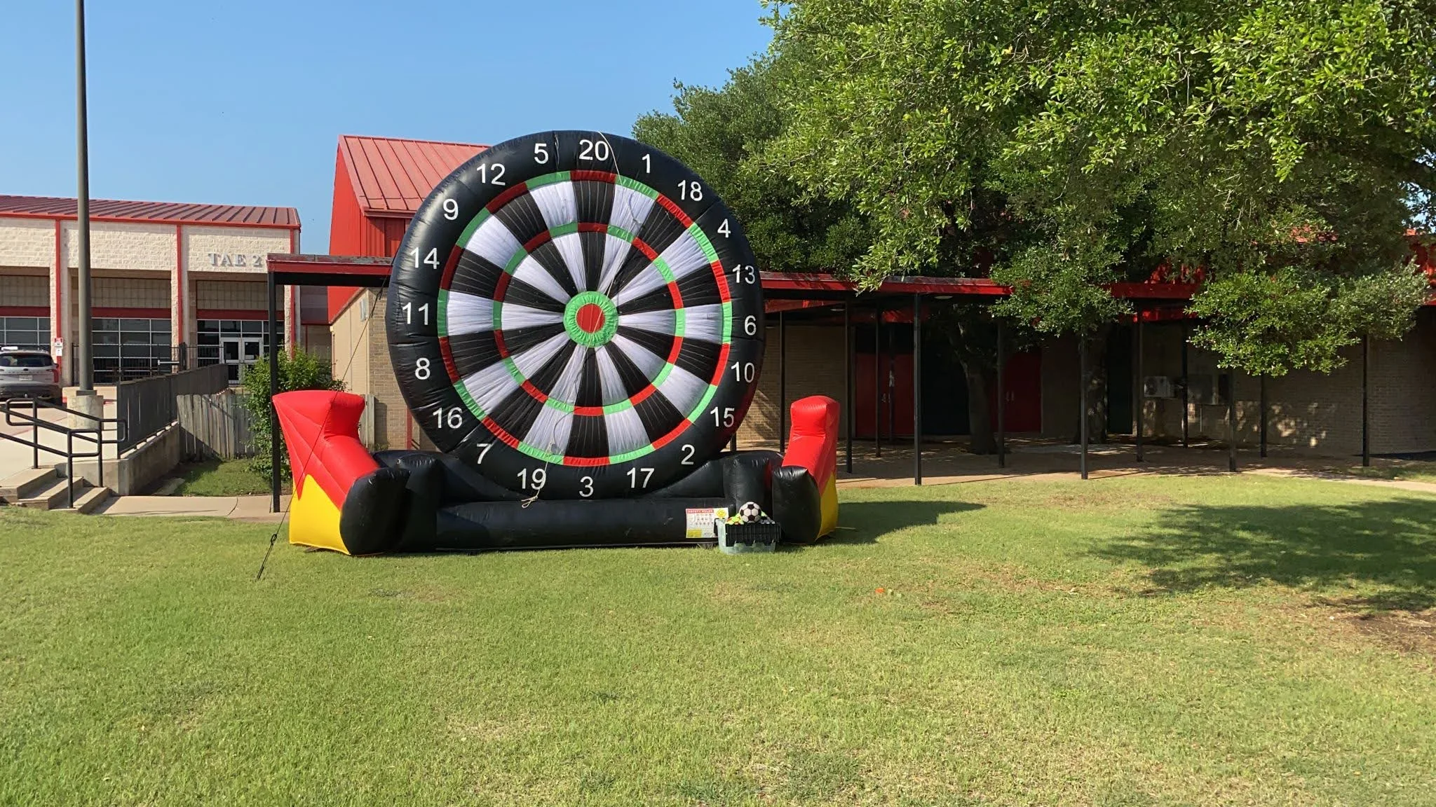 Our soccer darts inflatable interactive game rental is perfect for school events and community events.