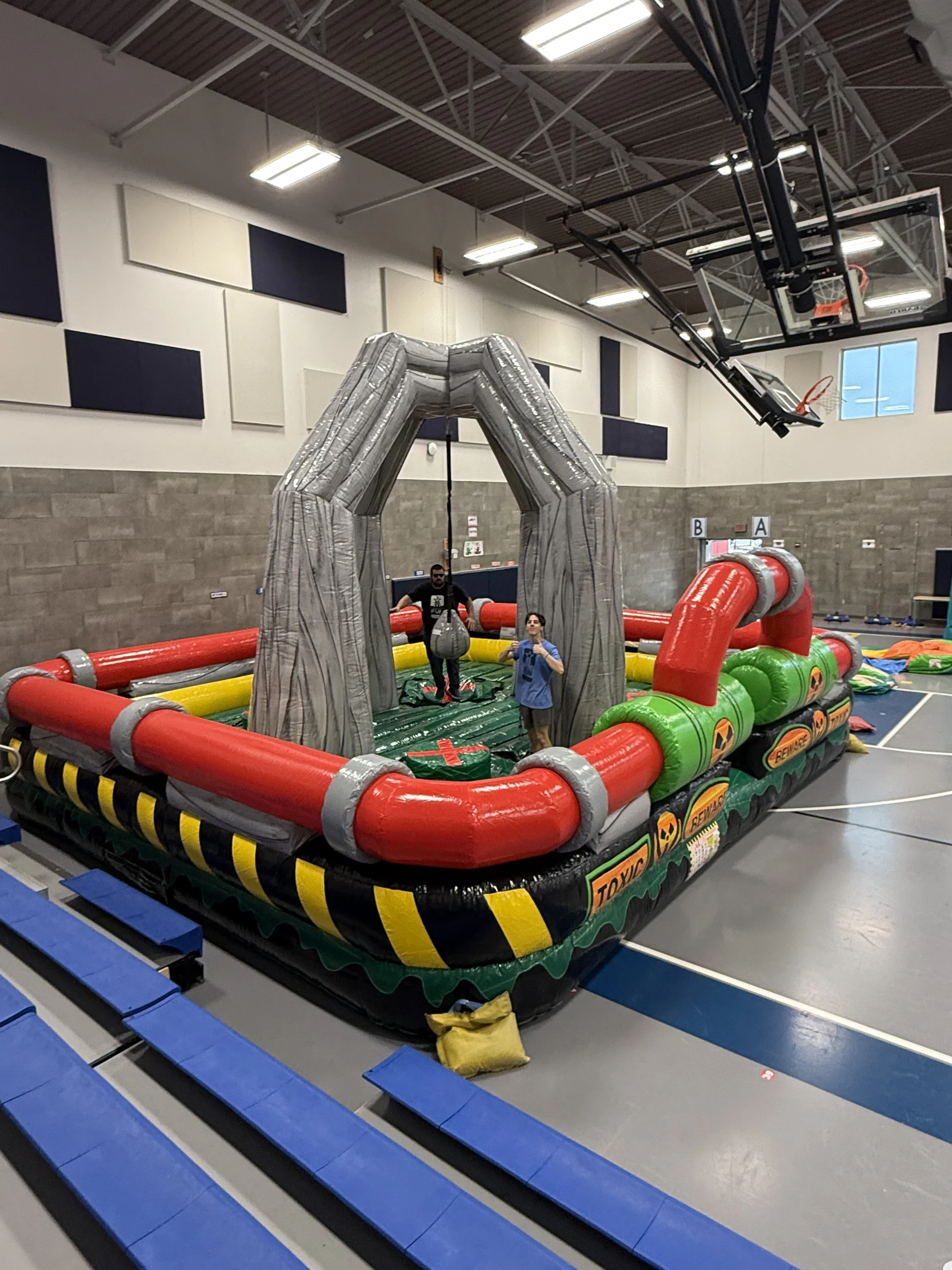 Inflatable wrecking ball rental at a birthday party.