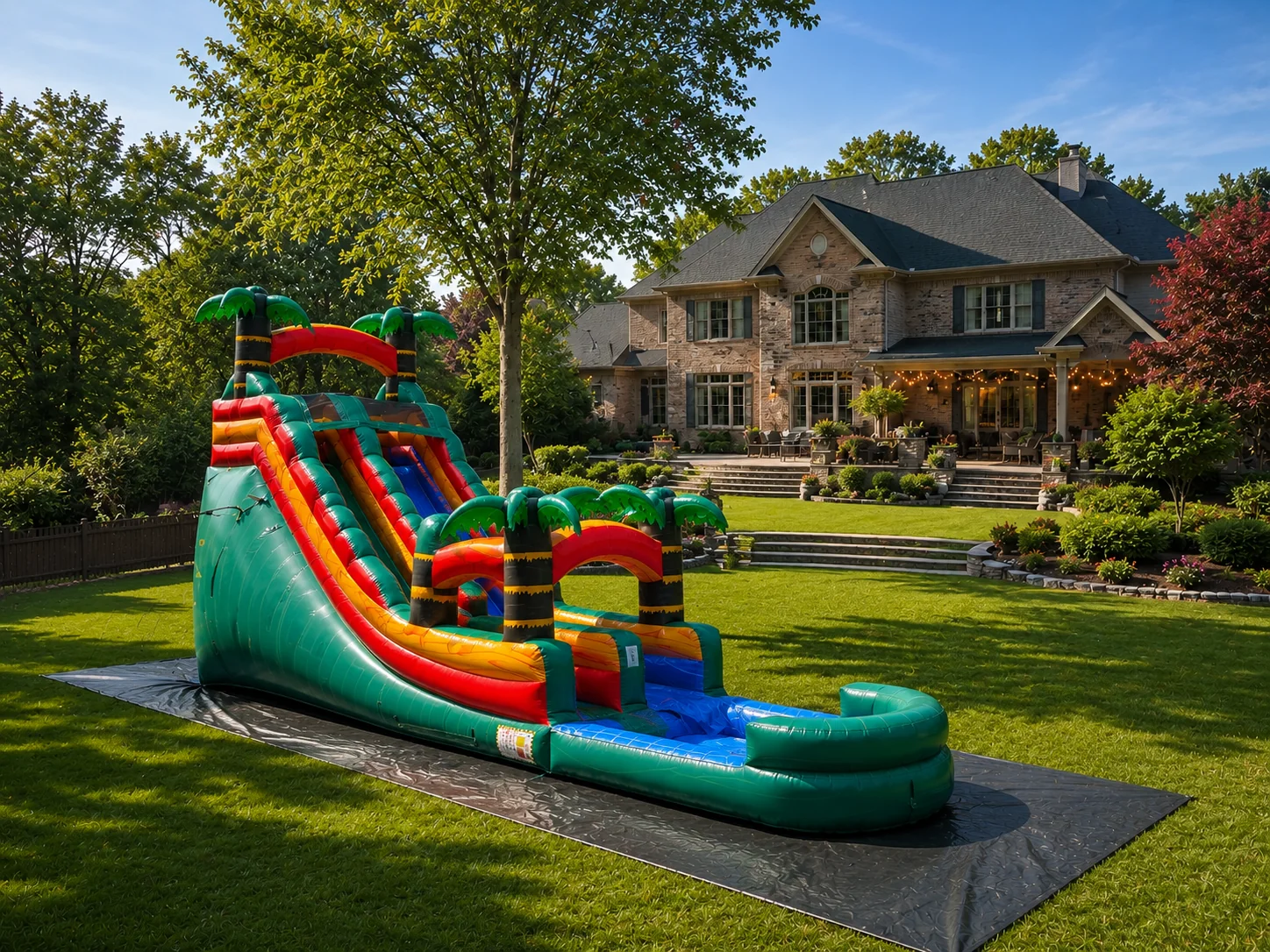 Paradise Falls 18 ft tropical waterslide rental in Winston-Salem NC backyard