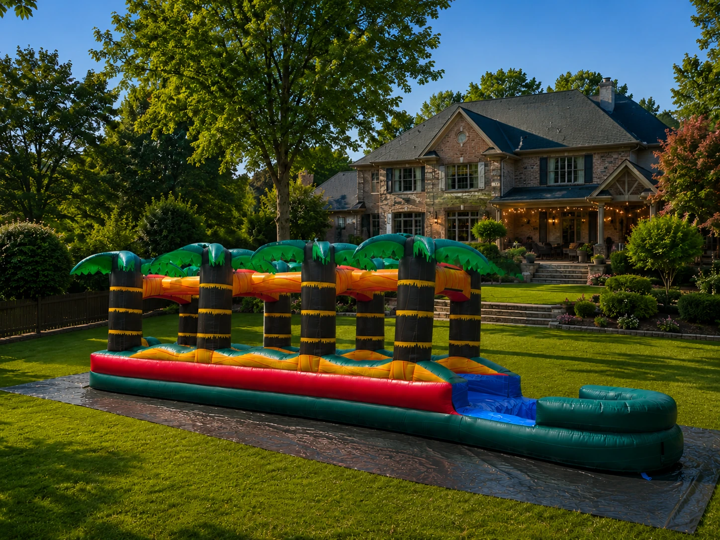 Paradise Rapids 36 ft tropical slip-n-slide rental in Winston-Salem NC backyard