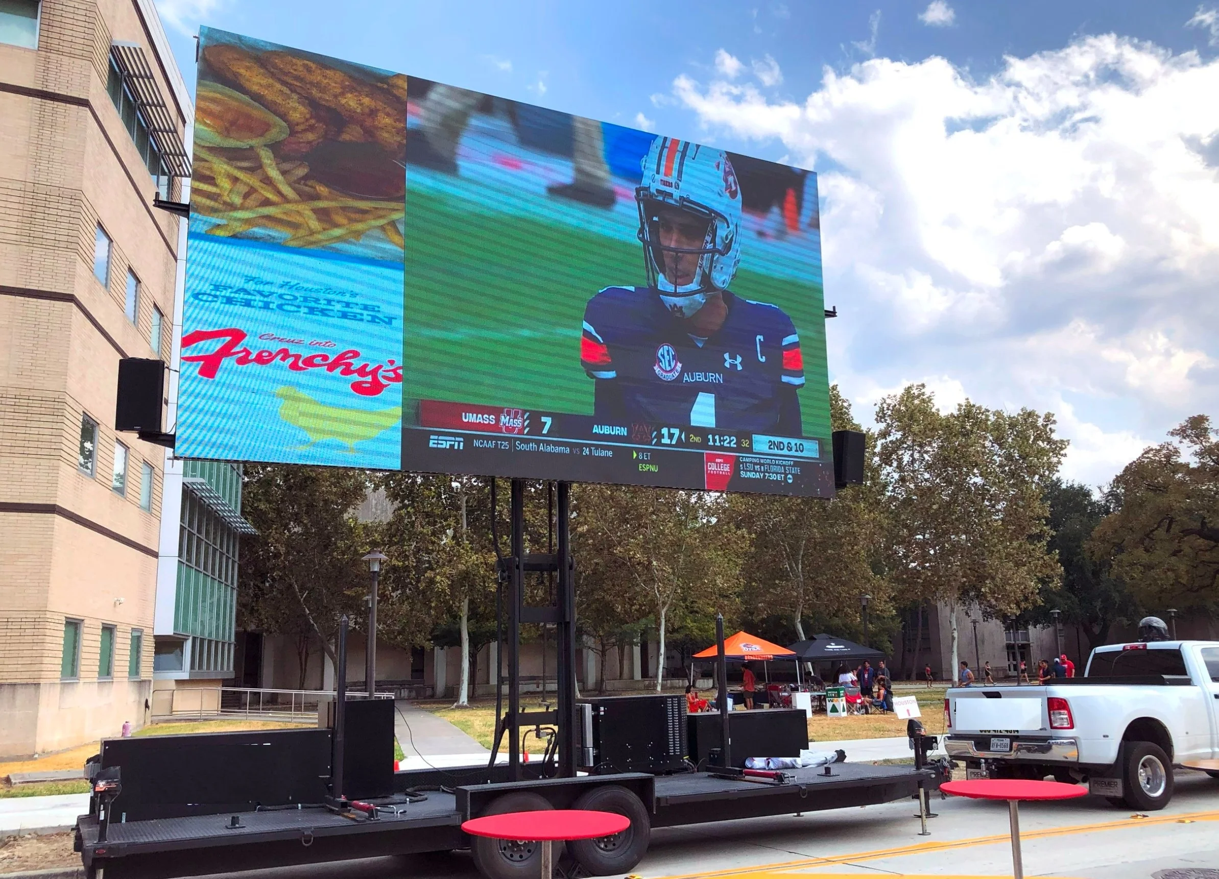 17x10 mobile LED screen showing a football game outdoors