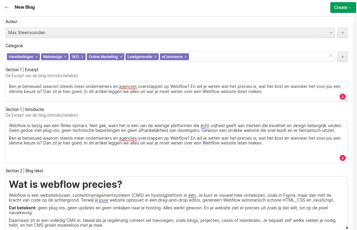 backend van webflow website