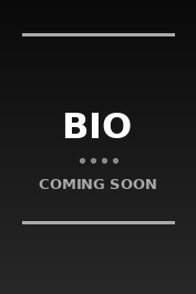 Text 'BIO COMING SOON' on a black background with horizontal lines above and below.