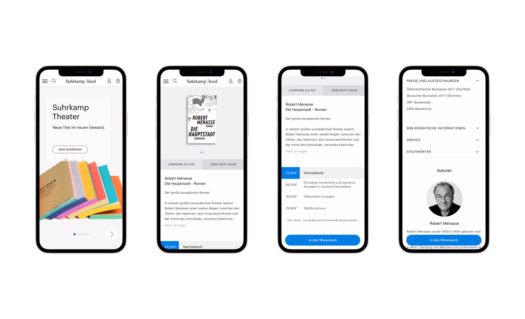 Suhrkamp + Mobile landing page & book detail page
