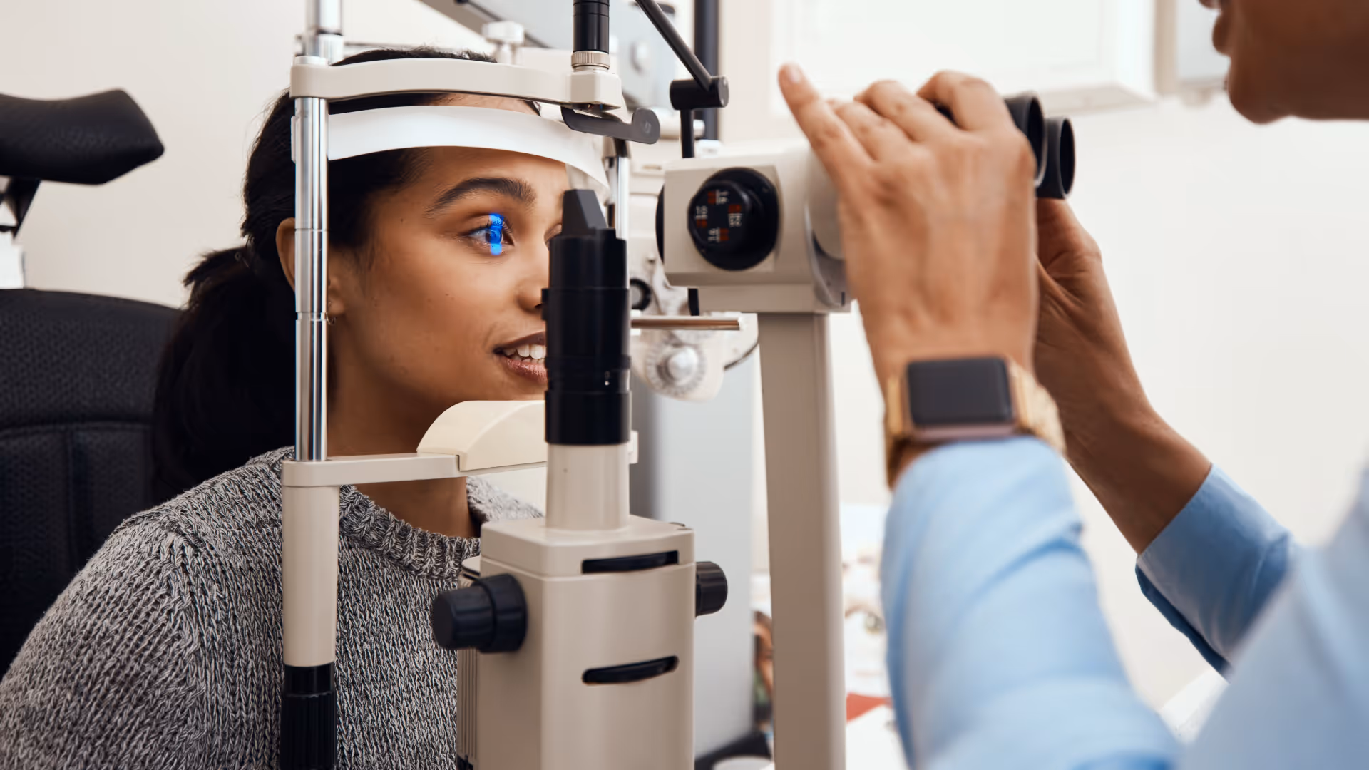Woman at eye exam