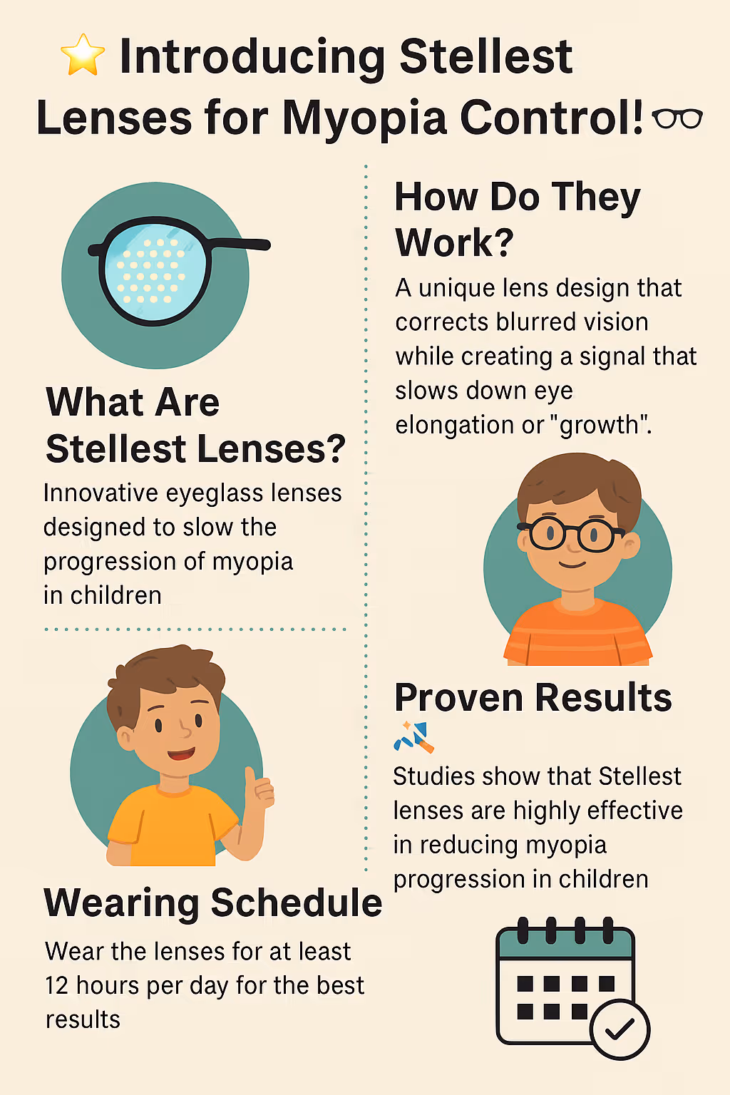 Infographic with title Introducing Stellest Lenses for Myopia Control