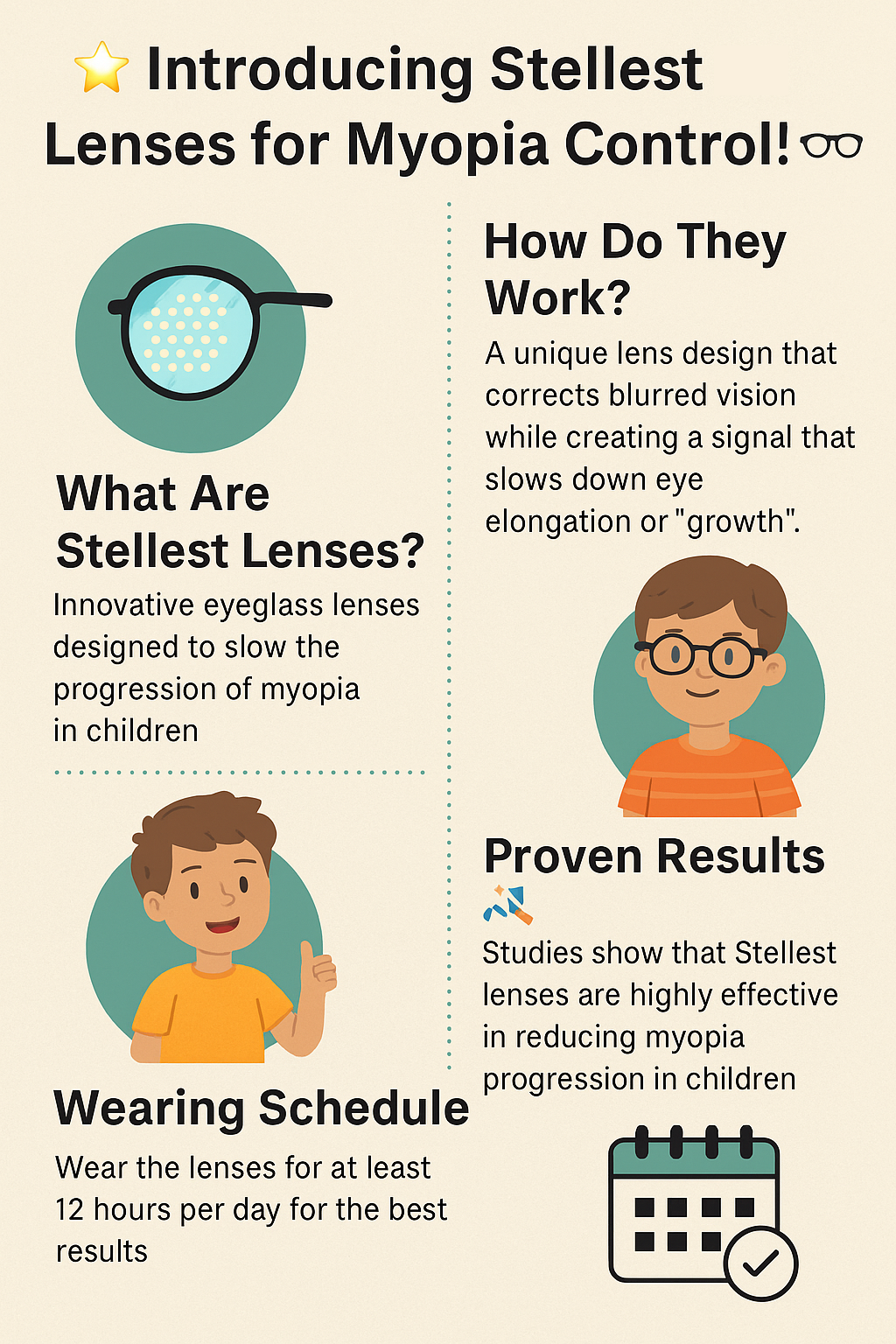 Infographic with title Introducing Stellest Lenses for Myopia Control