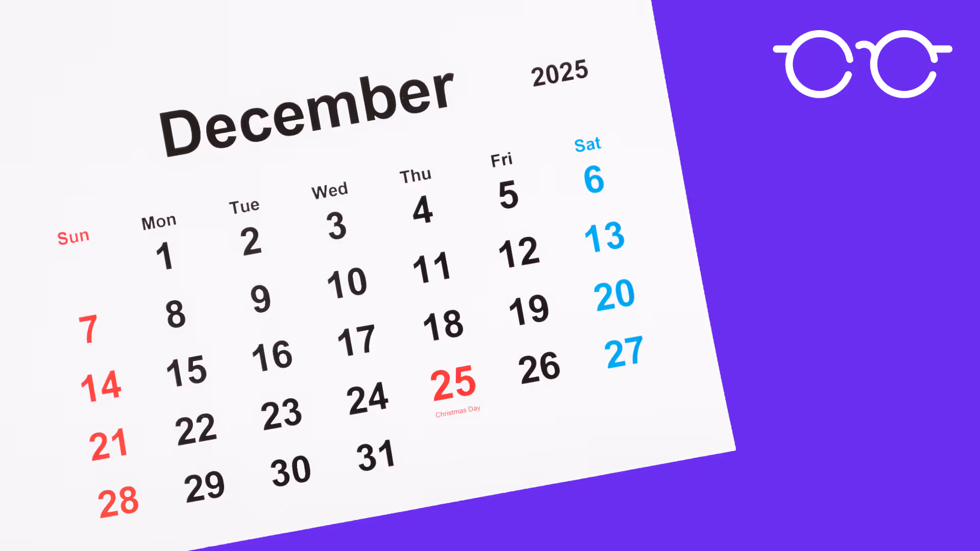 Top view of December 2025 calendar