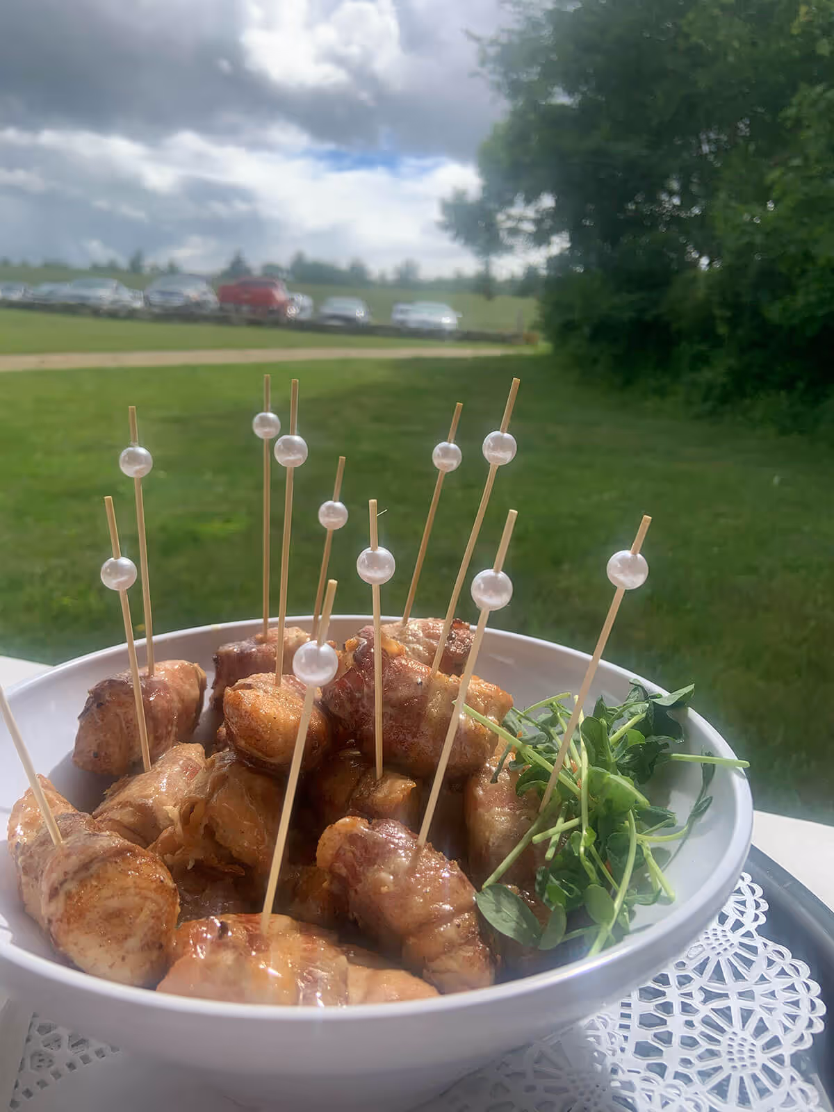 mini starter on ceramic plate with chopsticks - special occasions concept