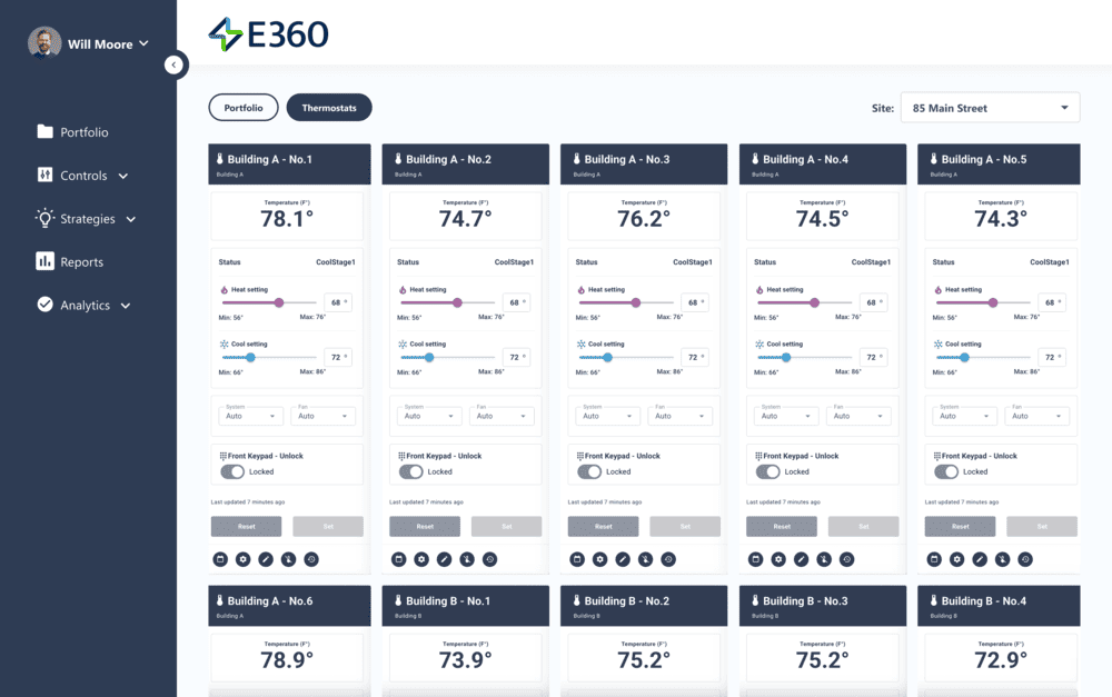 E360 Thermostat Controls Dashboard