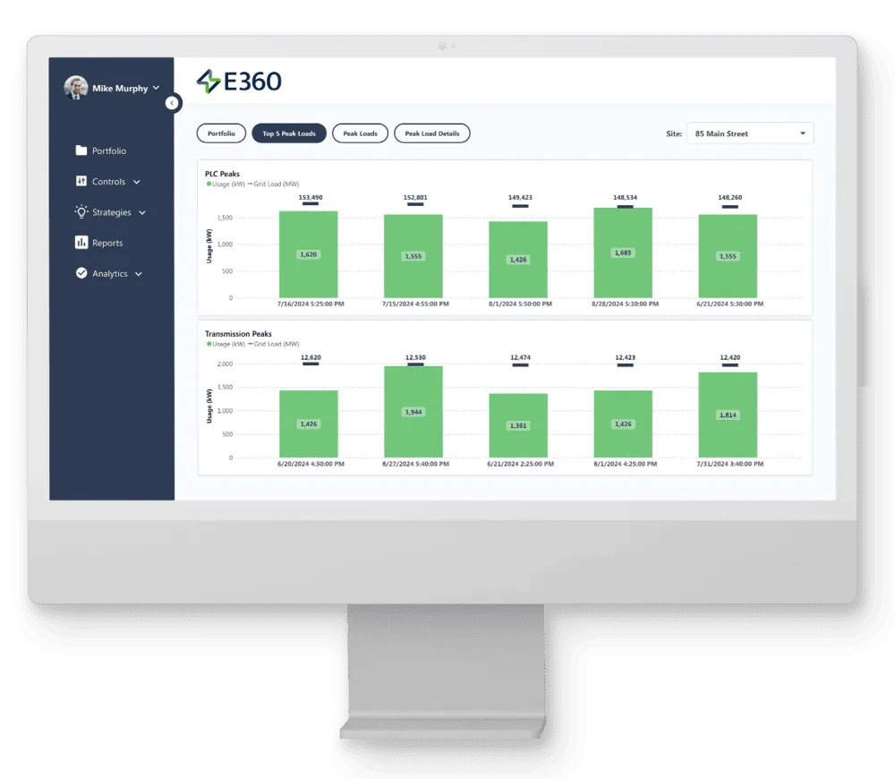 E360 Demand Management Dashboard On Computer With IoT Energy Submeter