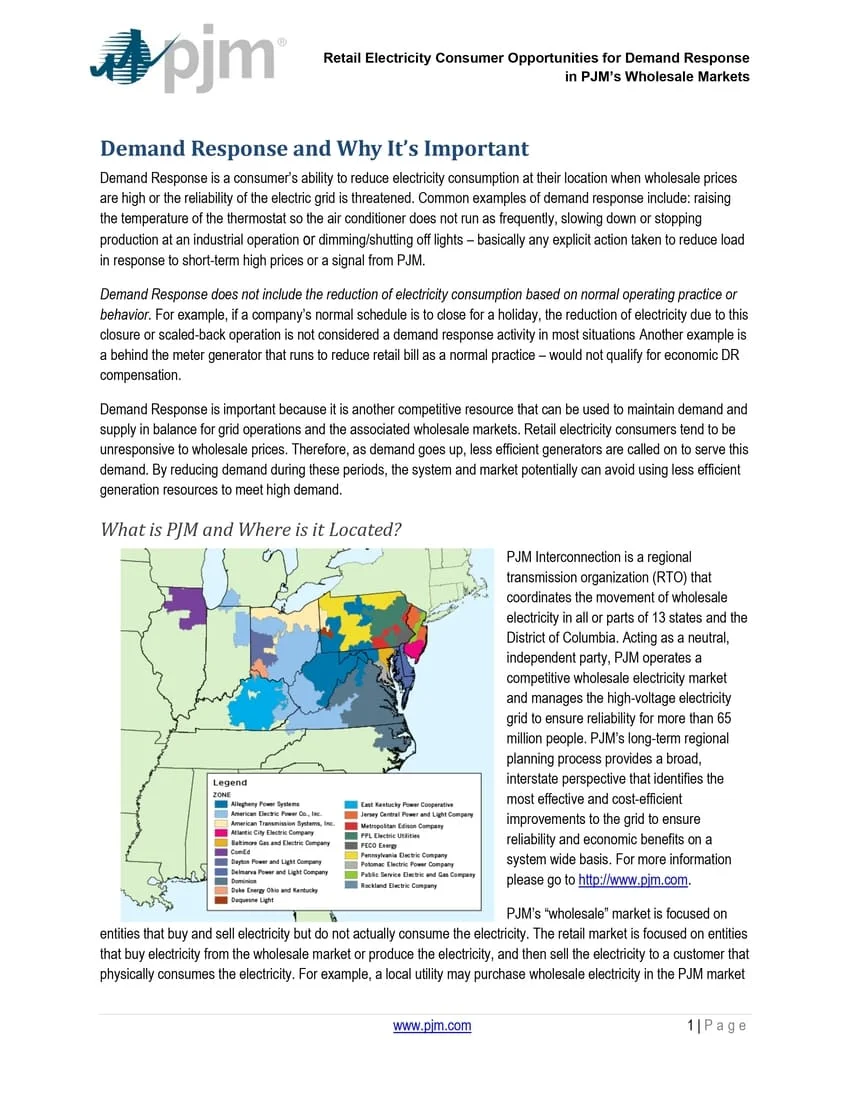 Business Guide to PJM Demand Response & Load Management Opportunities