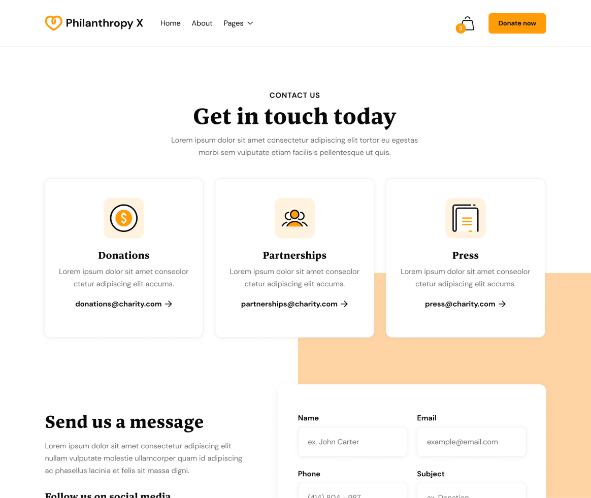 Philanthropy X - Contact page - Charity Webflow Template