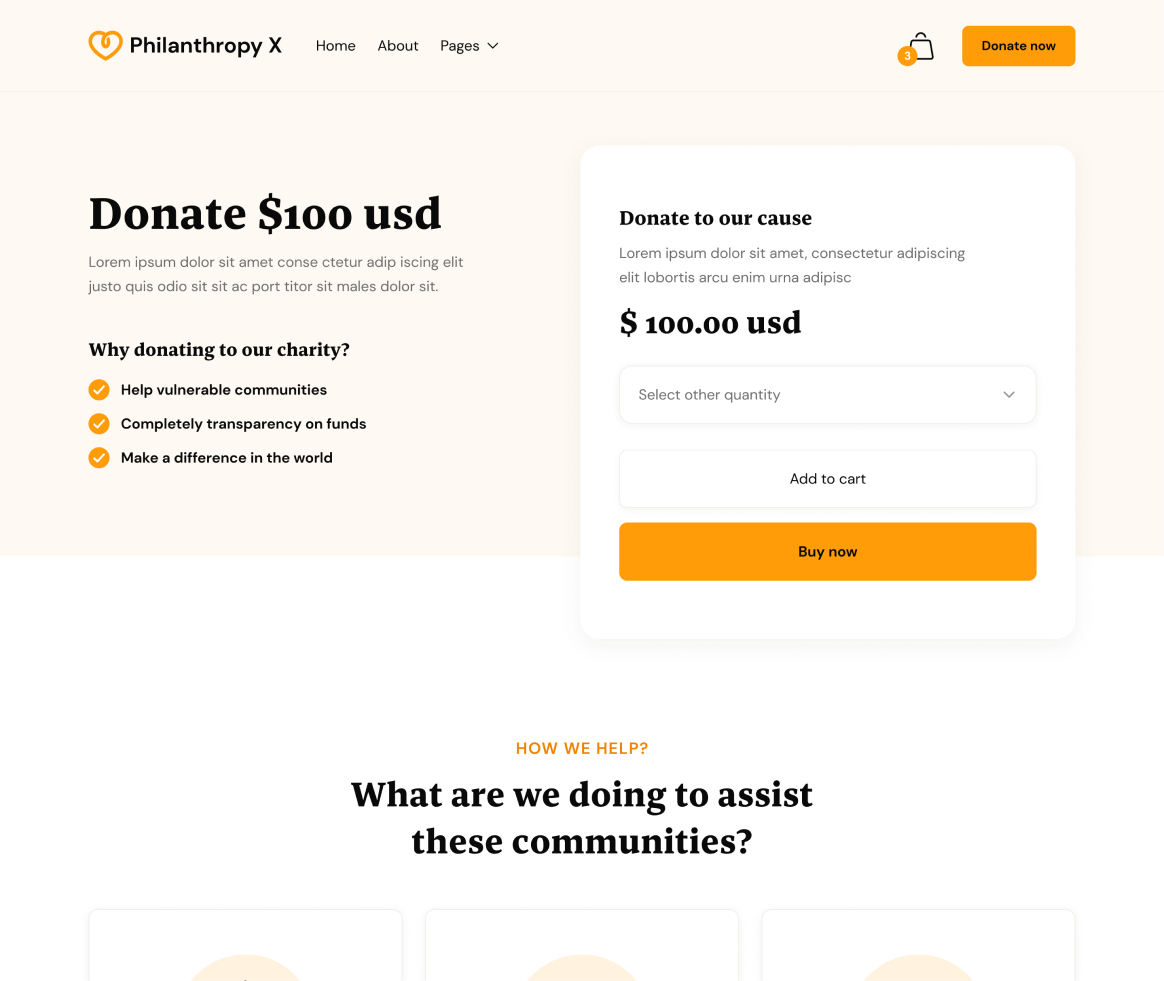 Philanthropy X - Donate Single page - Charity Webflow Template