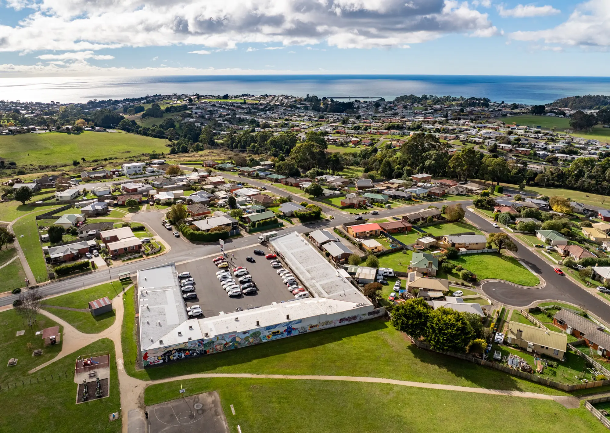 Aerial view of the centre and surrounding catchment