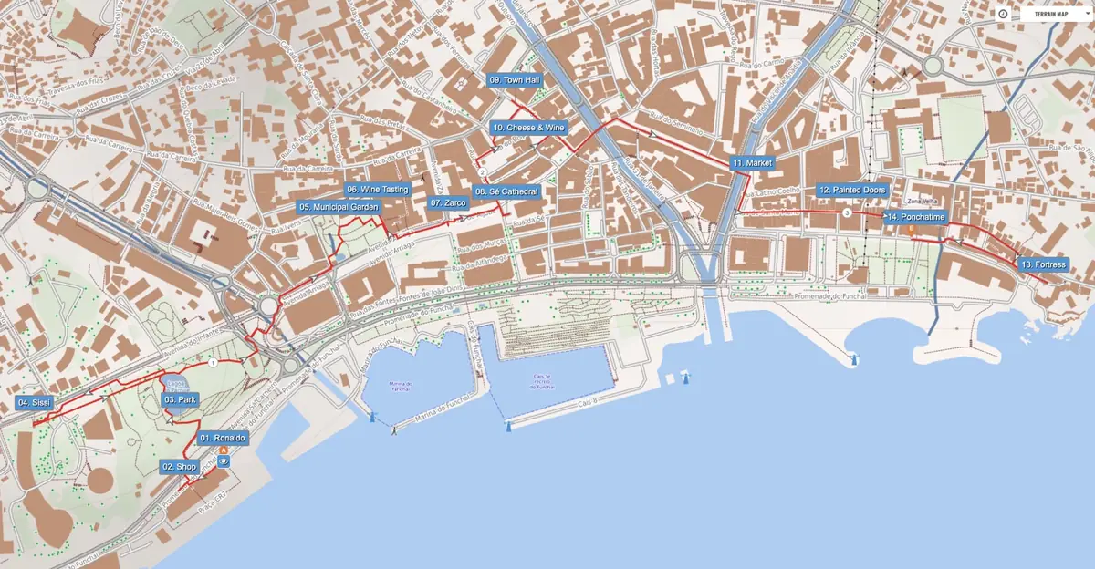 Funchal City Walk route map