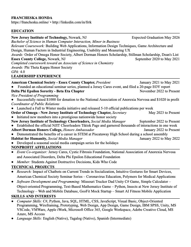 Francheska Honda Resume