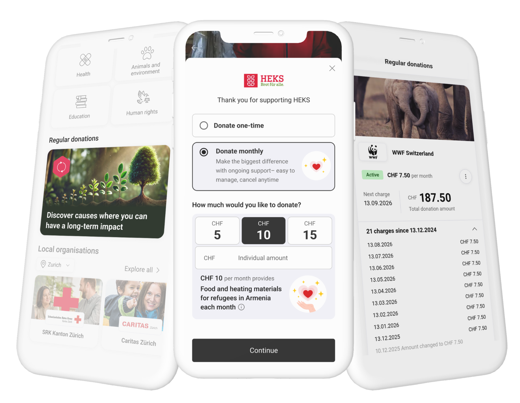 Recurring donation flow in the TWINT Giving Portal