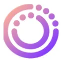 Abstract logo with circular design and gradient colors.
