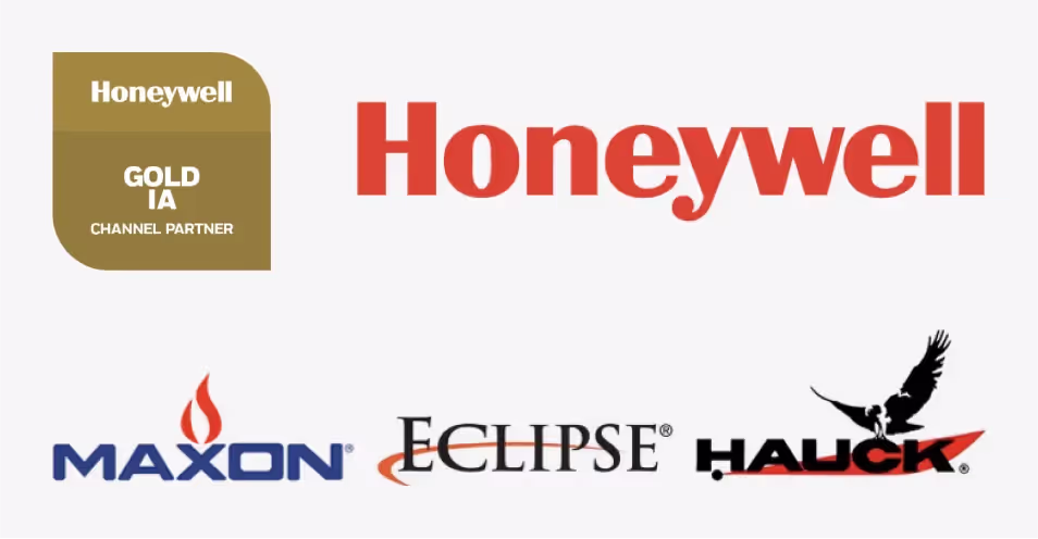 Logos von Honeywell Gold IA Channel Partner, Honeywell, Maxon, Eclipse und Hauck.