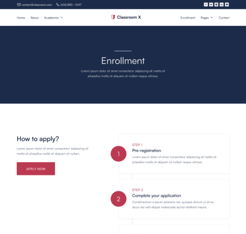 Classroom X - Enrollment Page - Home Page - University Webflow Template
