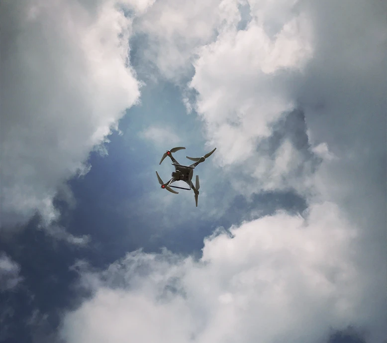 A drone flying through the sky