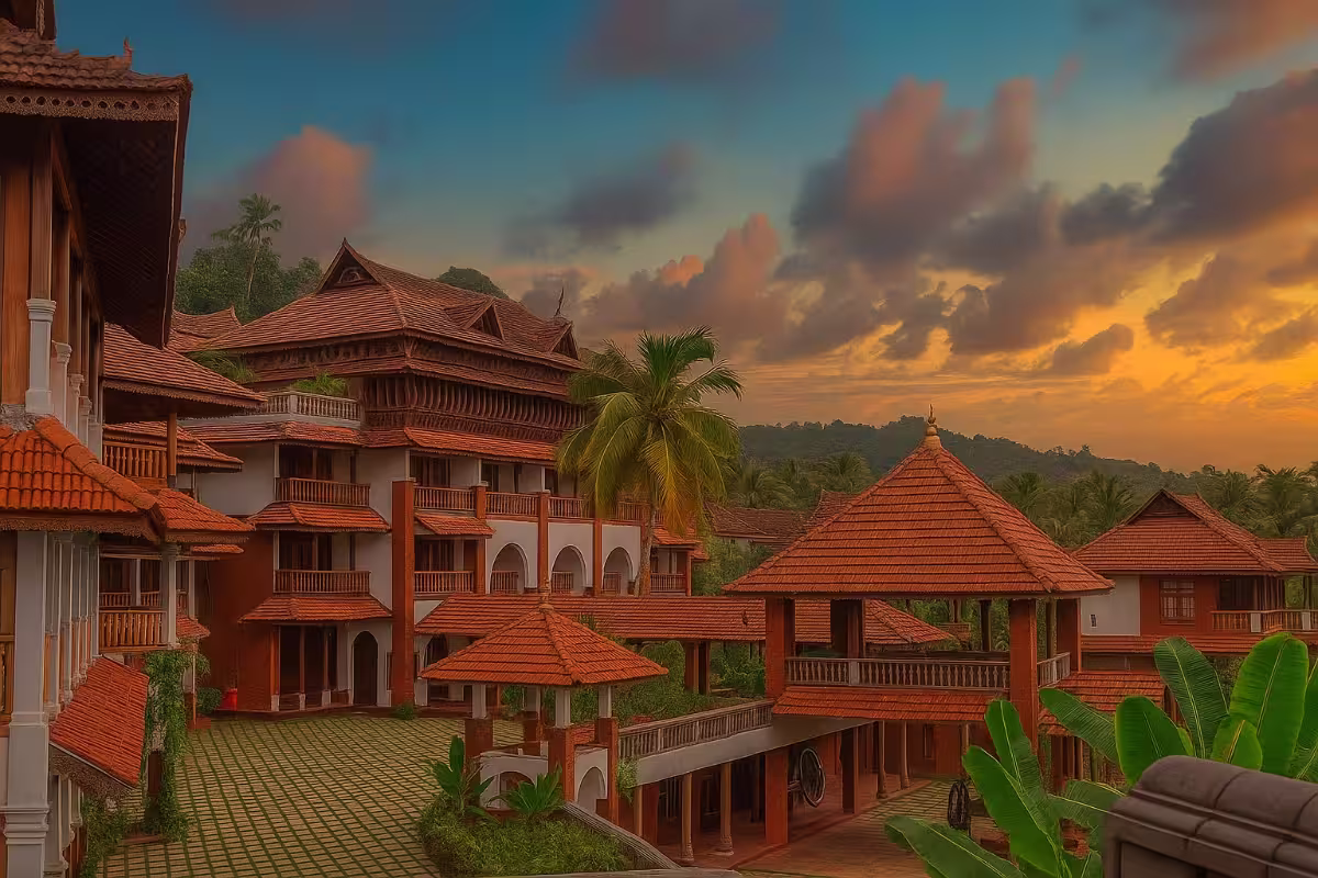 Traditional Ayurveda retreat center with spa treatments and serene accommodations in India