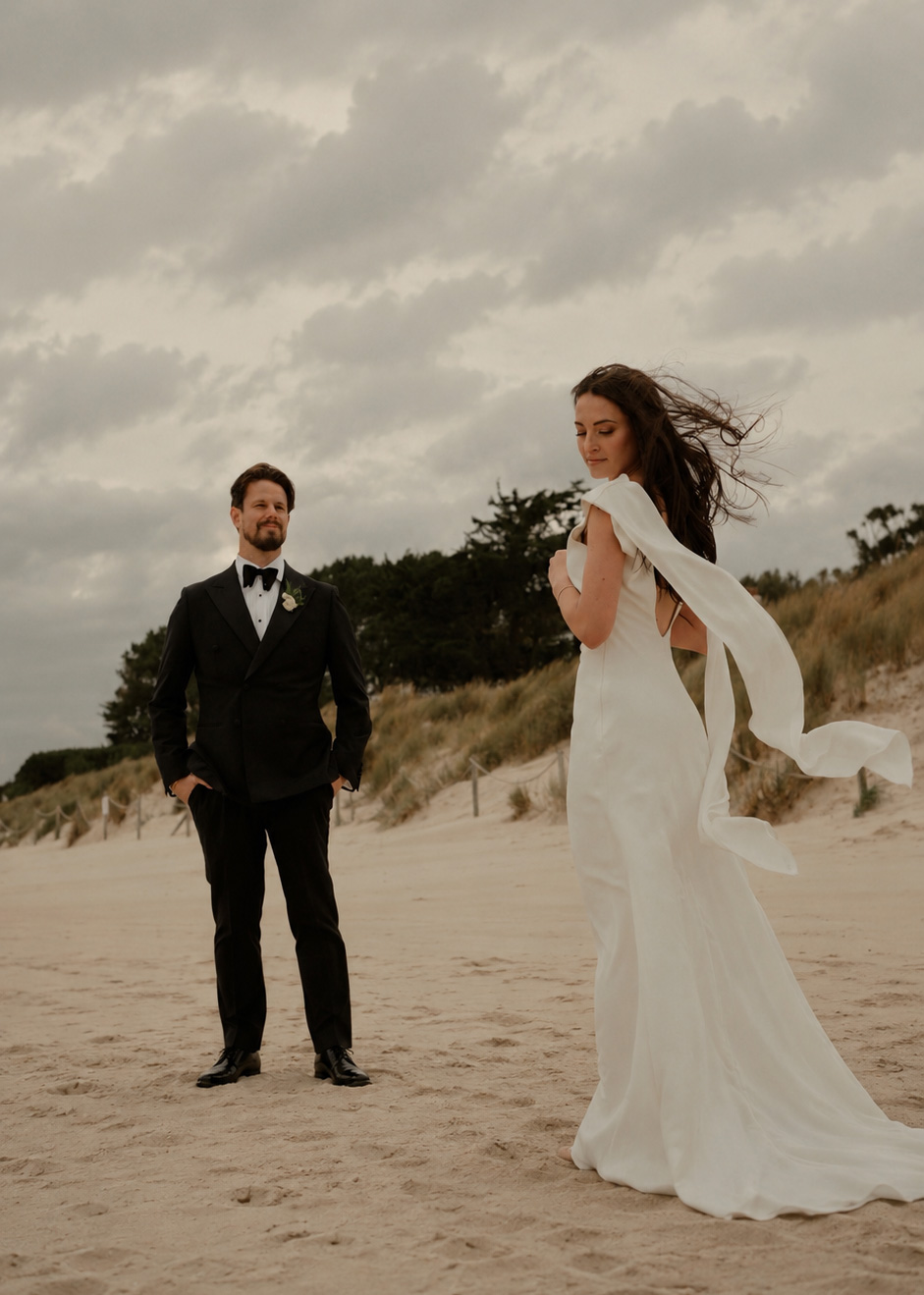 bride and groom on the beach
