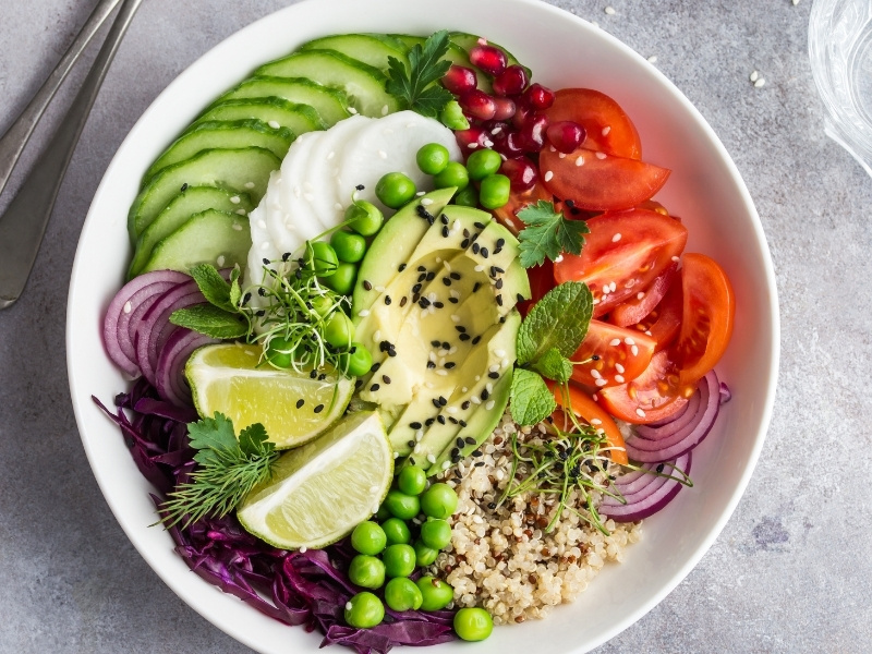 Bowl of vegetables in various colors of the rainbow