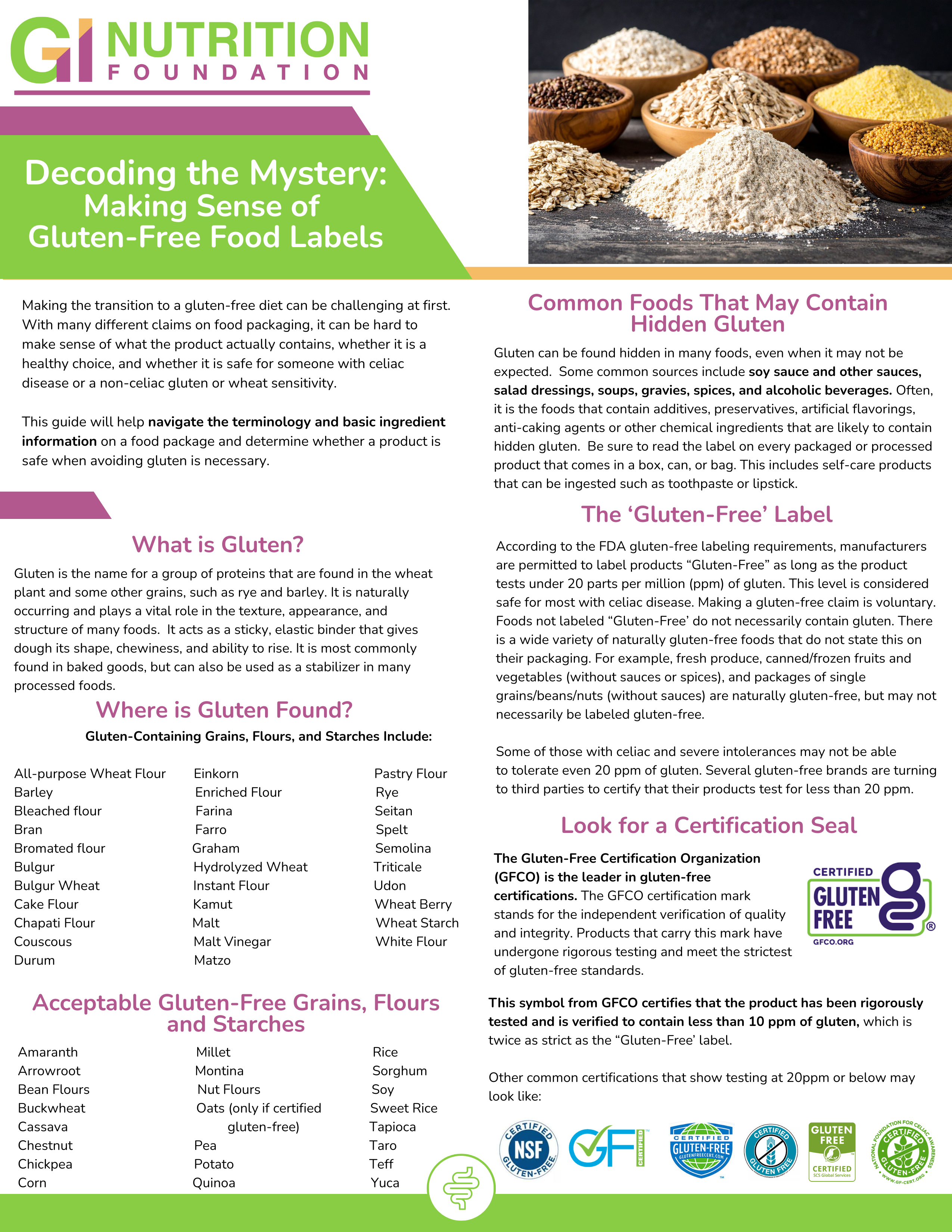 First page of the gluten-free label reading PDF