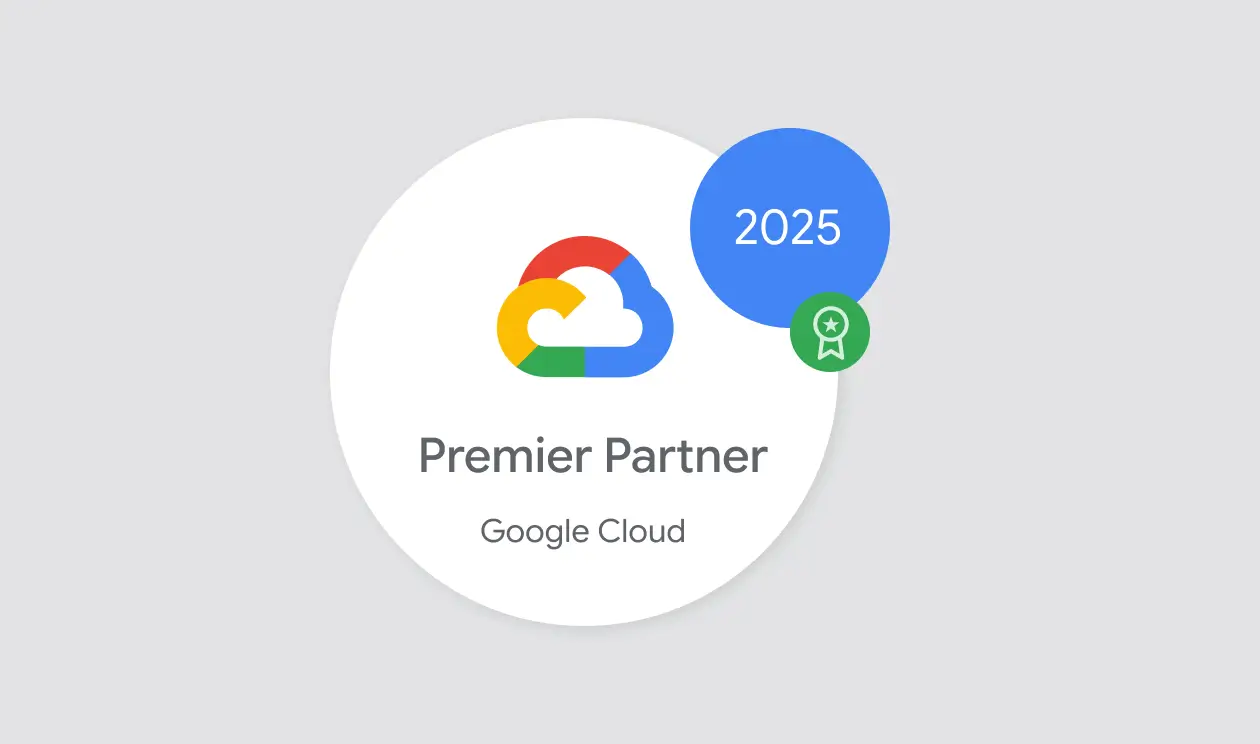 Google Cloud Premier Partner badge with a 2025 certification year icon.