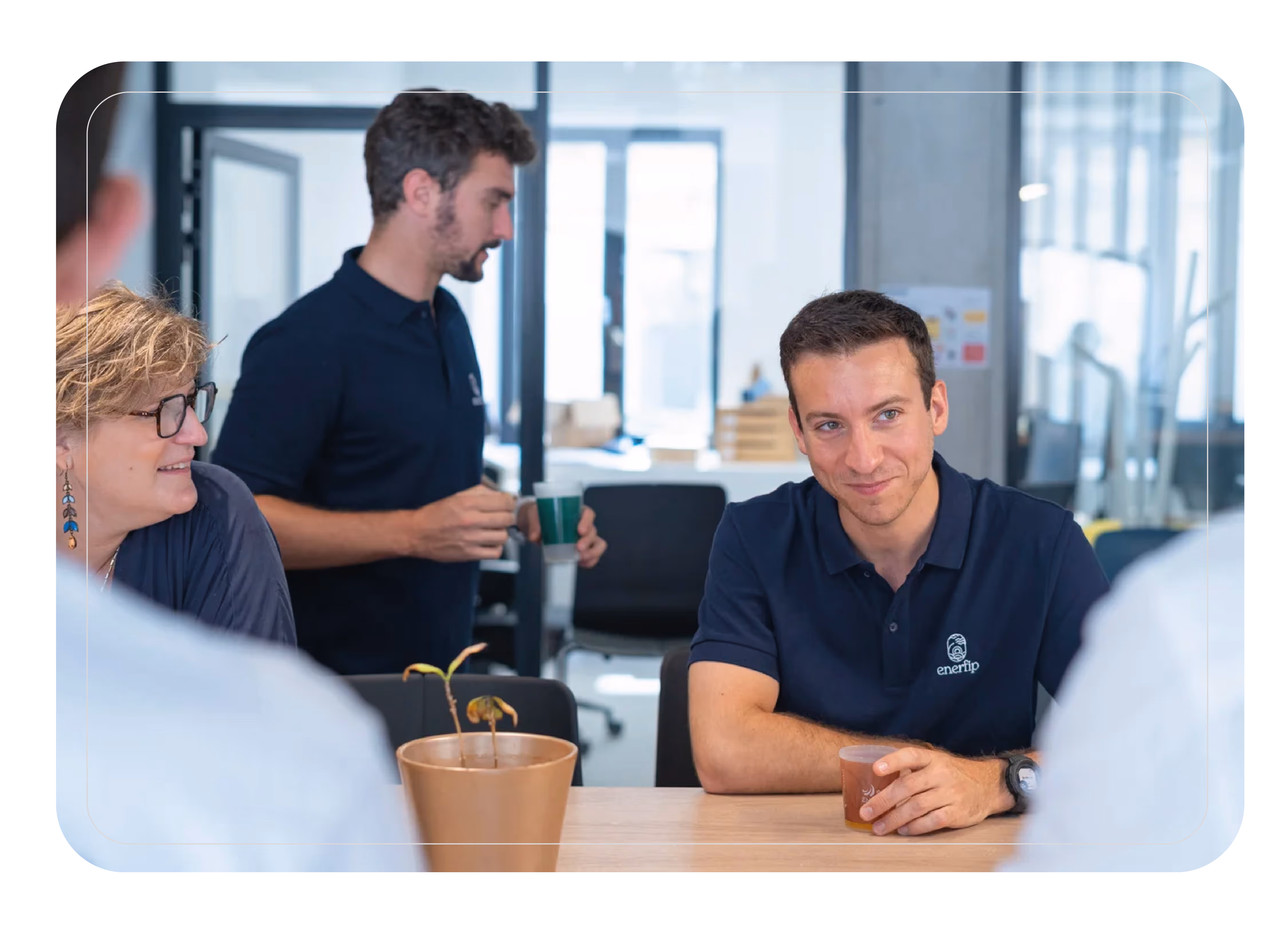 team working around a desk illustration