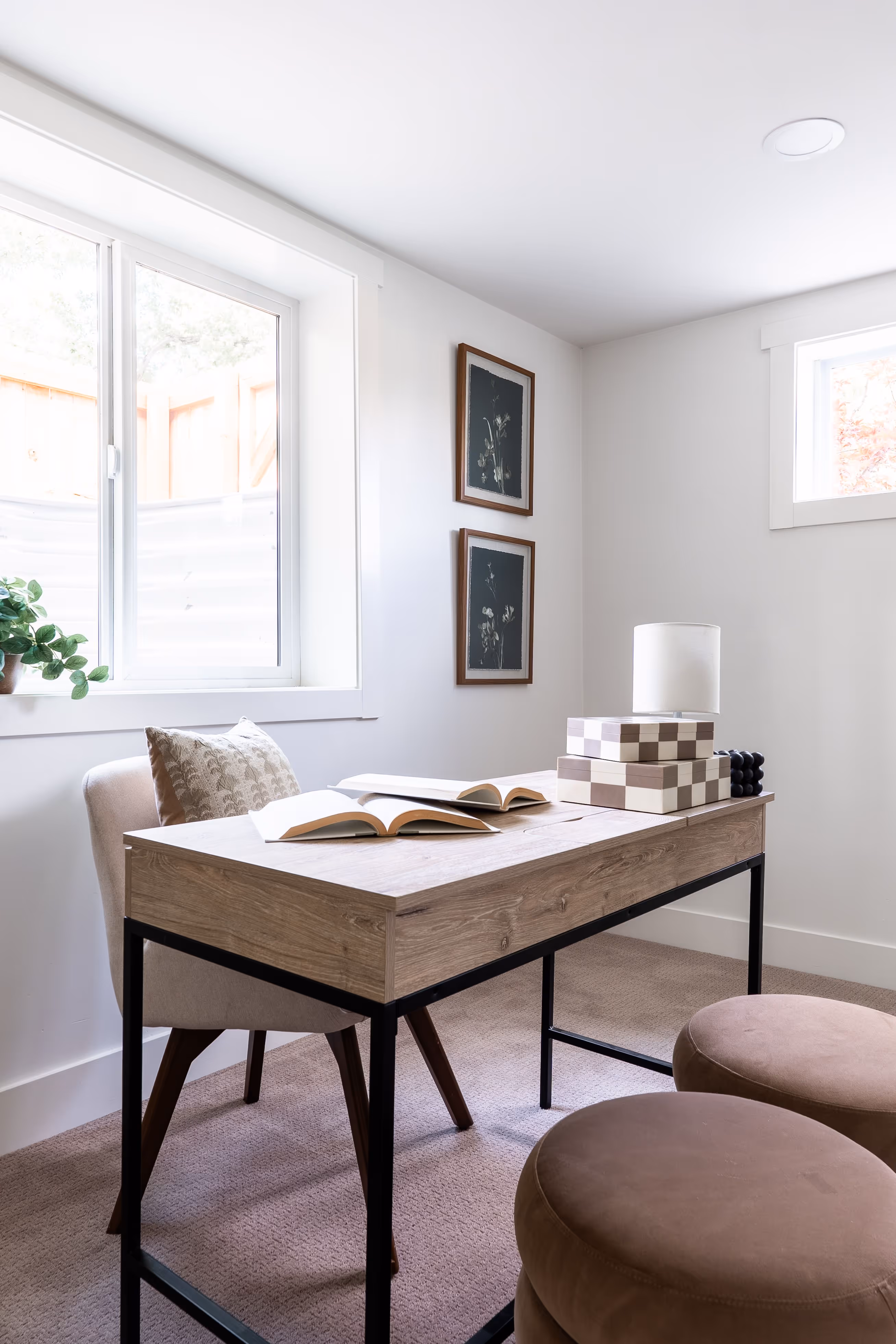 Photo of a freshly remodeled home office with updated furnishings and finishes.