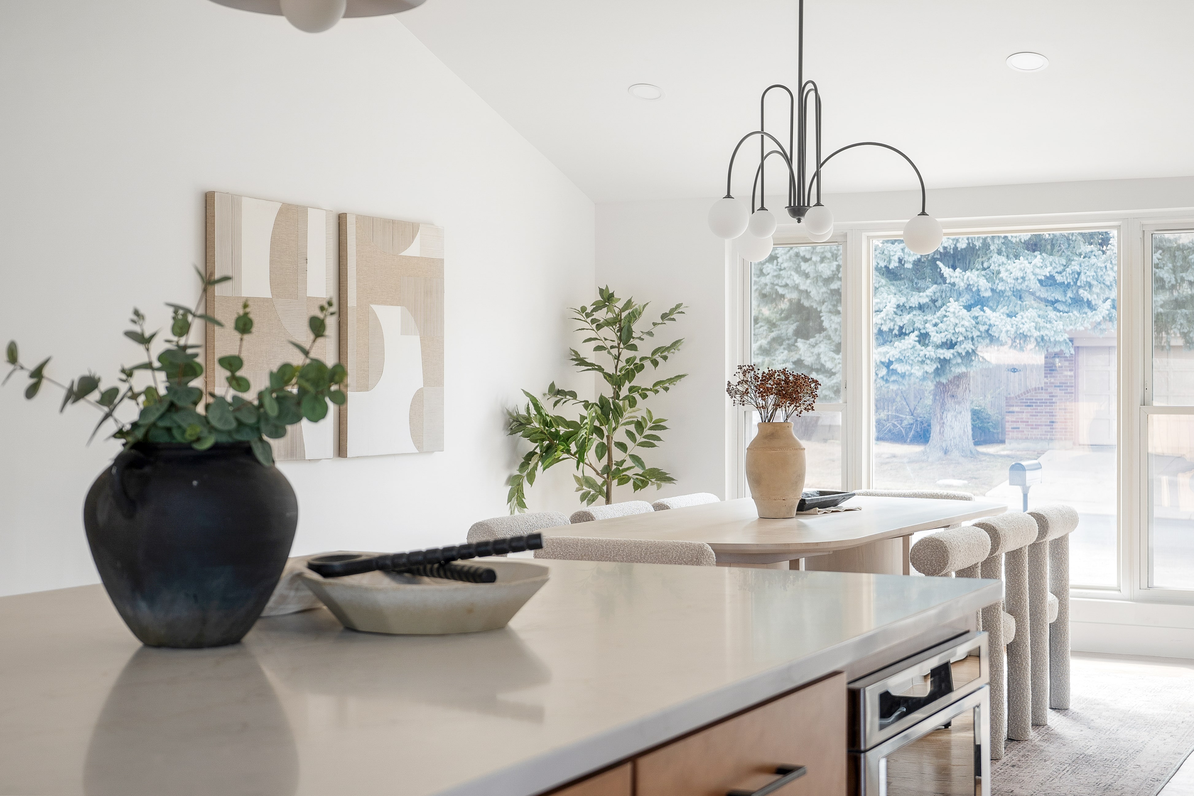 Photo of a freshly remodeled kitchen with updated furnishings and finishes.