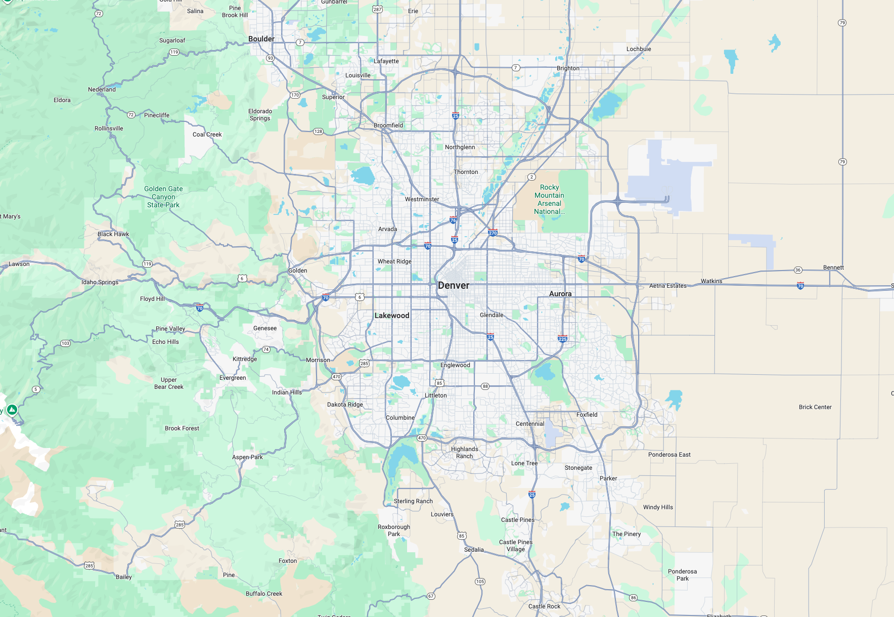 A map of Denver. 