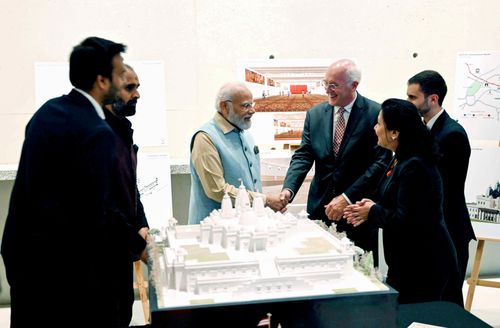 Narendra Modi meets BAPS representatives and members of the Project Team in Paris.