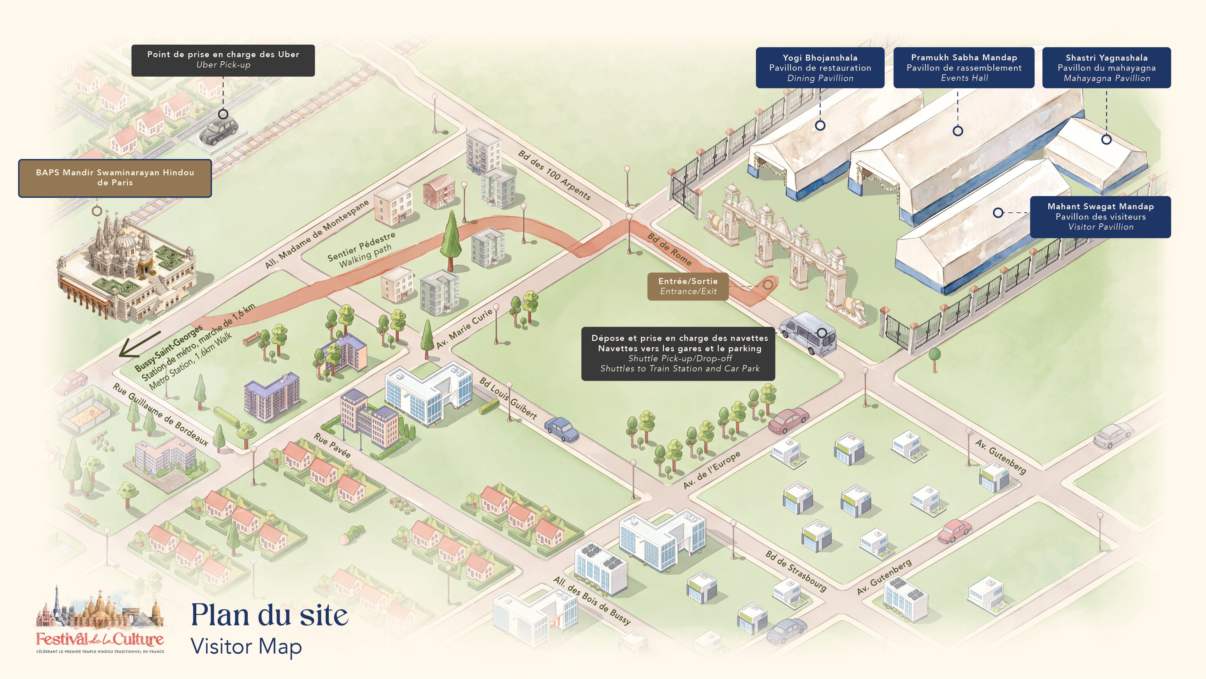 Wide site map showing the Festival Village and surrounding streets