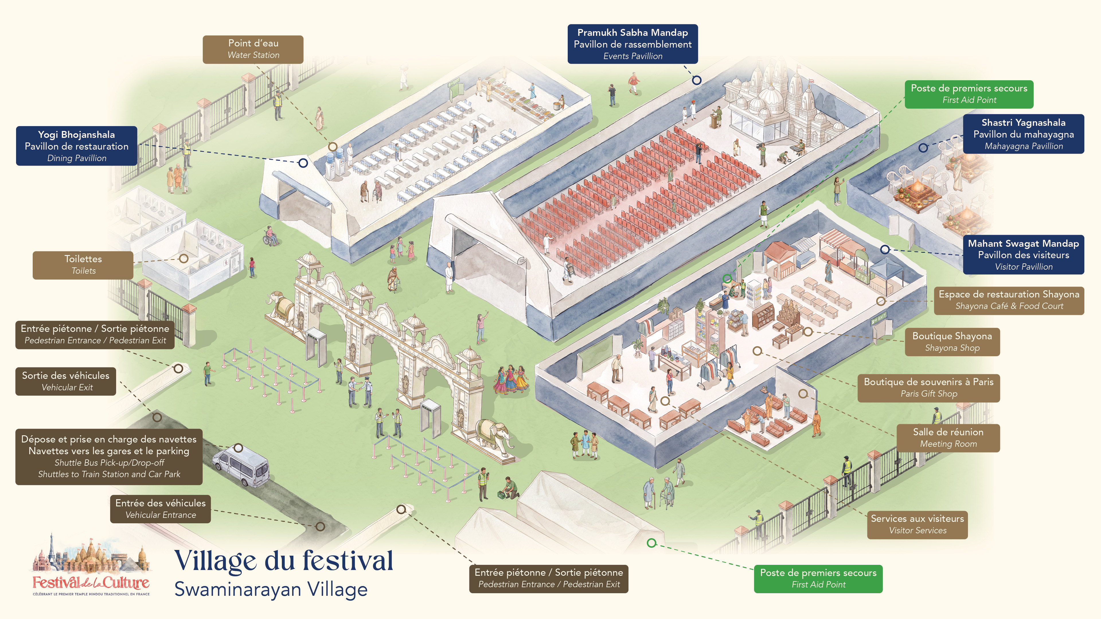Map of the Festival Village showing pavilions, entrances and facilities