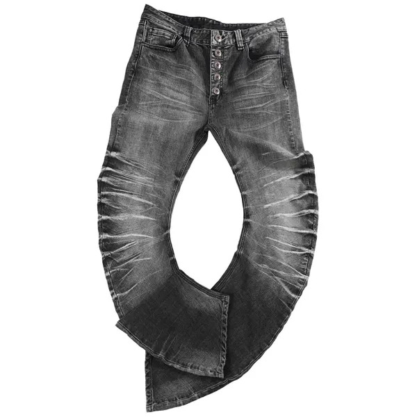 noEmosen Rippled Cracked Washed Scimitar Jeans Black